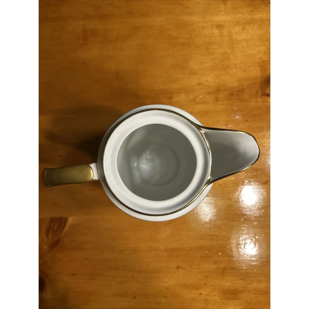 Vintage White Porcelain Coffee Pot Gold Black Greek‎ Key Trim Gilded Tea Server